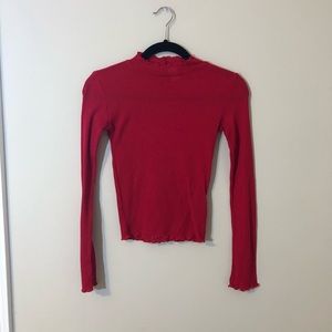 H&M Red Ribbed Turtleneck Top